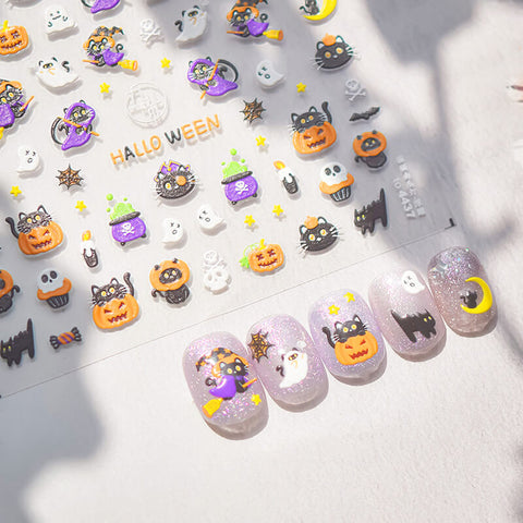 Halloween Cat And Pumpkin Nail Stickers-to4437