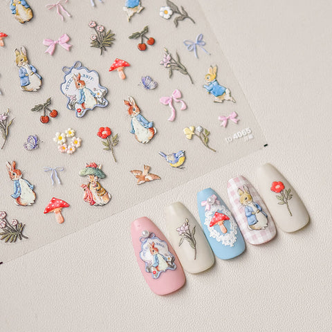 Cute Bunny And Mushroom Nail Stickers-to4065-to4066
