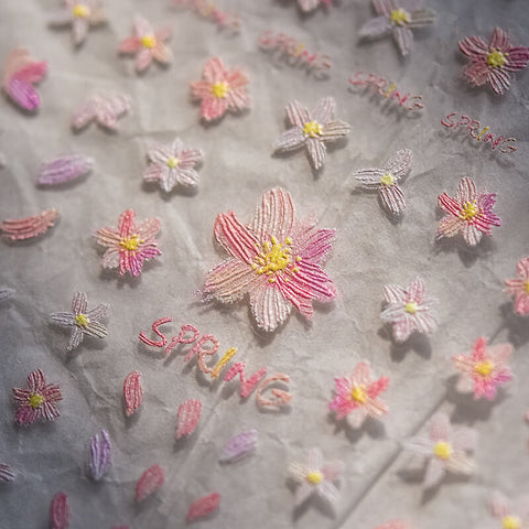 spring pink flower nail stickers