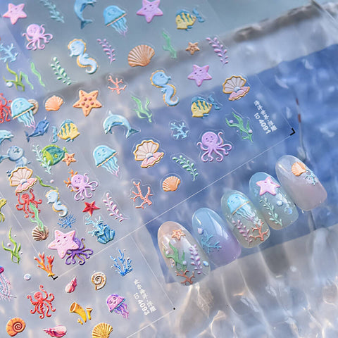 Ocean World Nail Stickers, Summer Nail Stickers, Summer Nail Decals, Shell And Whale Nail Stickers, Sumemr Nail Design, DIY Nails
