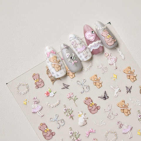 Cute Bear And Girl Nail Stickers-to4067-to4068
