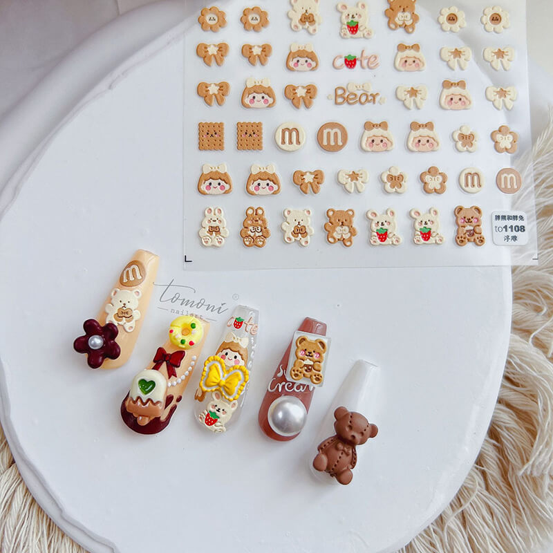 cute bear and rabbit nail stickers
