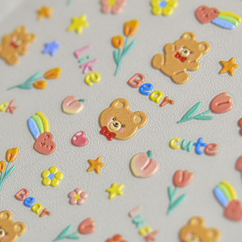 embossed bear nail sticker