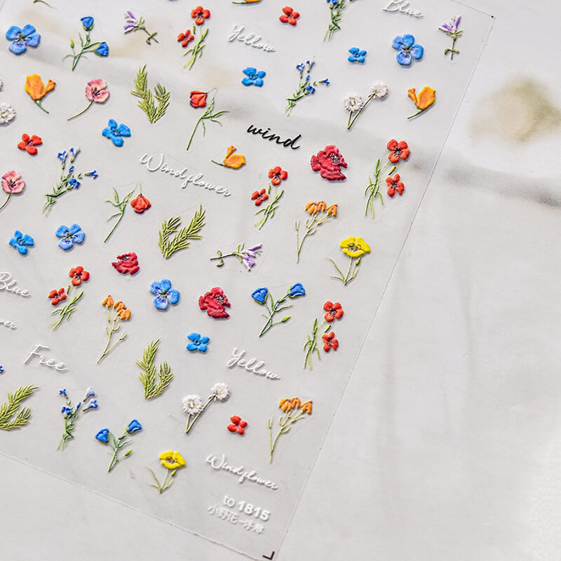 Vibrant Flower Nail Stickers - Close-up of applied design