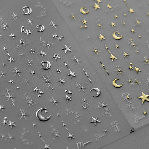 gold silver star and moon nail stickers