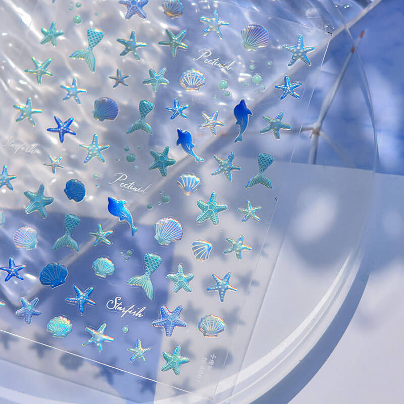 Blue Starfish and Shell Nail Stickers - Create stunning summer nail designs