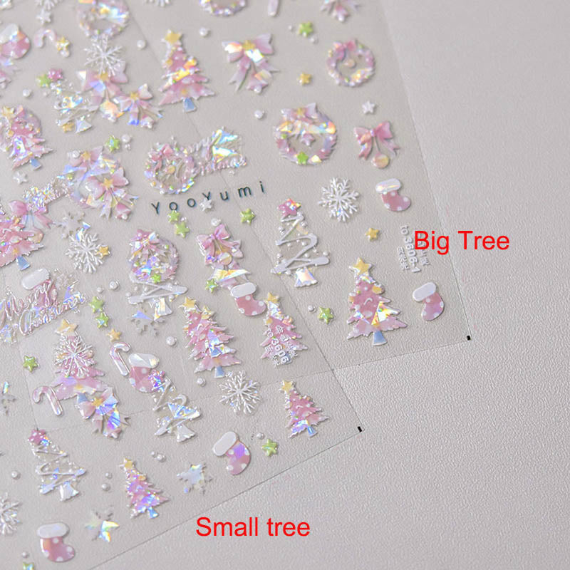 pink christmas tree and wreath nail sticker
