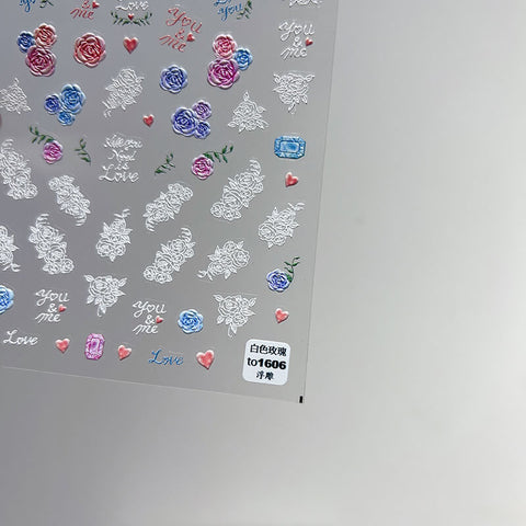 Flower And Diamond Nail Stickers, Flower Nail Decals, Dainty Nail Decals, Nail Designer Art, DIY Nails, 5D Nails