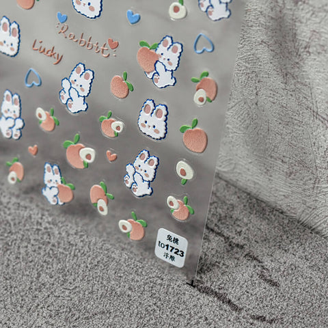 Cute Rabbit Nail Stickers, Kawaii Nail Decals, Nail Decal Art, 3D Nail Stickers, 5D Nails, DIY Nails