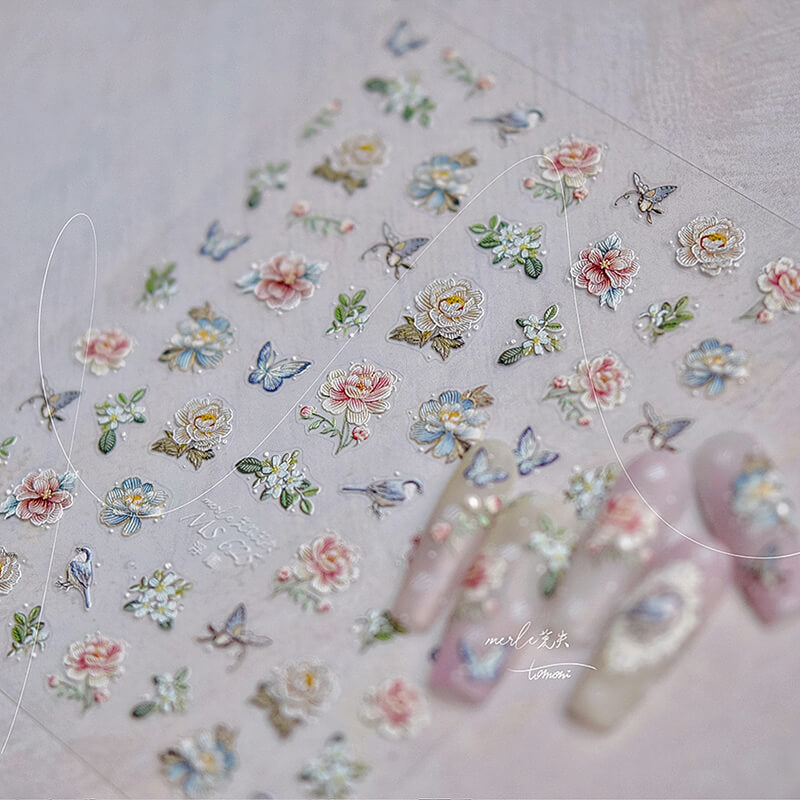 embossed flower nail stickers