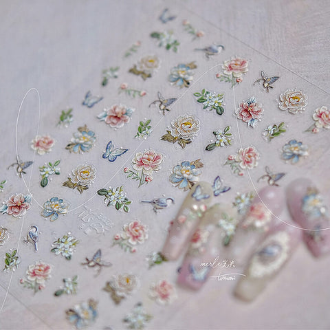 embossed flower nail stickers