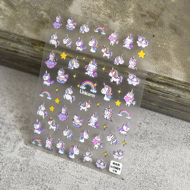 embossed pink unicorn nail sticker