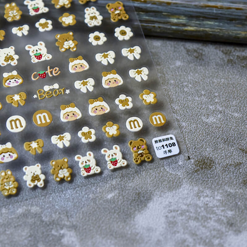 kawaii bear, rabbit and girl nail sticker