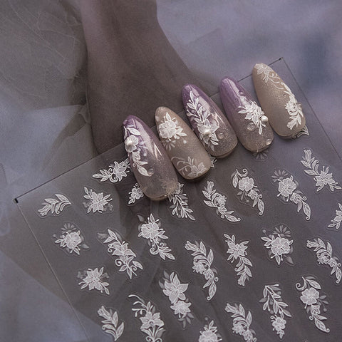 white flower nail stickers