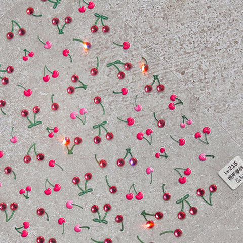Cherry Nail Stickers with Crystals | Embossed Cherry Design