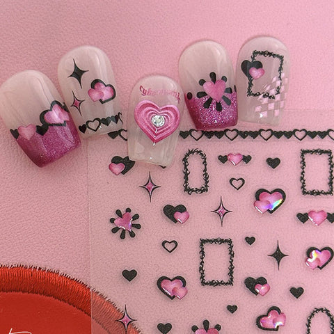 cute heart nail stickers, heart nail decals