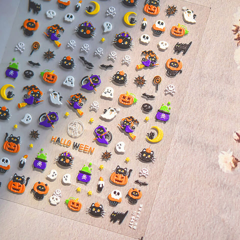 Halloween Cat And Pumpkin Nail Stickers-to4437