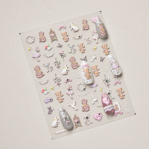 Cute Bear And Girl Nail Stickers-to4067-to4068