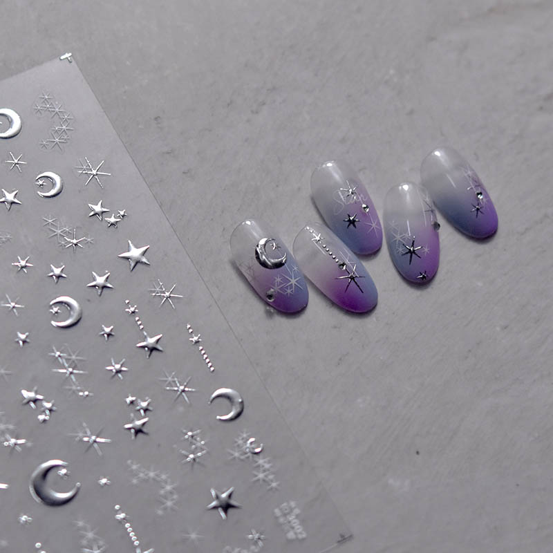 silver star and moon nail sticker nail decals