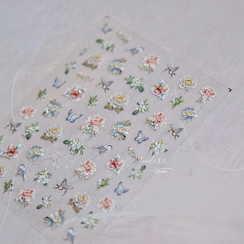 flwoer nail stickers with crystals