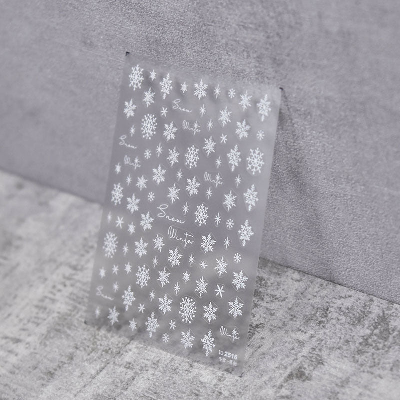 embossed white snow nail sticker