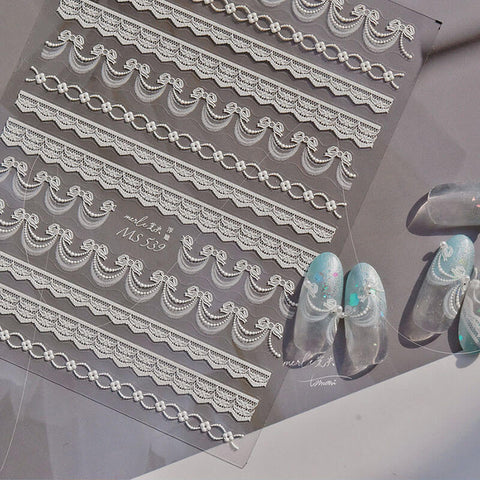 Dainty Lace Strip Nail Stickers, featuring bowknot design lace strip
