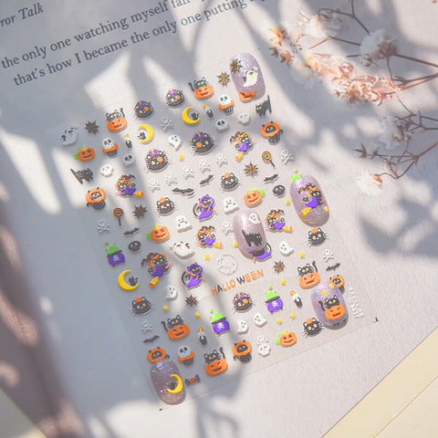 Halloween Cat And Pumpkin Nail Stickers-to4437