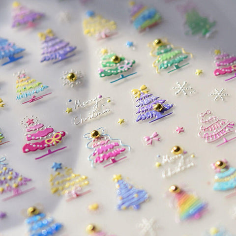Colorful Christmas Tree Nail Stickers, Christmas Stickers, Christmas Nail Decals, Christmas Nail Art, Christmas Manicure, Nail Supplies