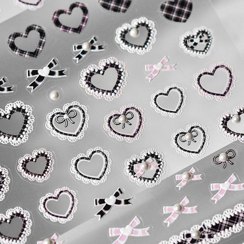 heart nail sticker with pearl nail charm