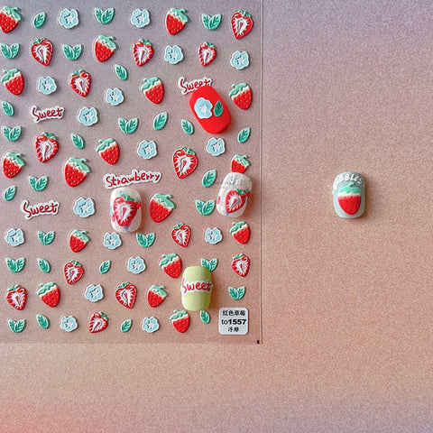 cute strawberry nail art decals