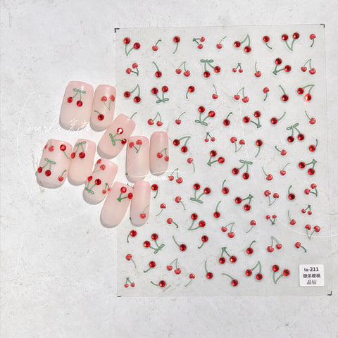 Cherry Nail Stickers with Crystals | Embossed Cherry Design