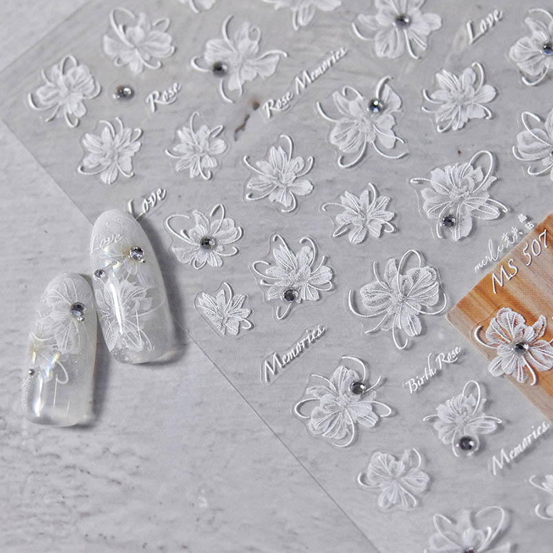 white flower blossom nail sticker with crystal