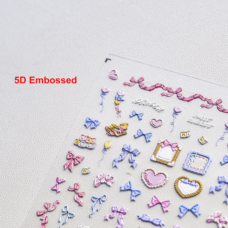 embossed bowknot and heart nail sticker