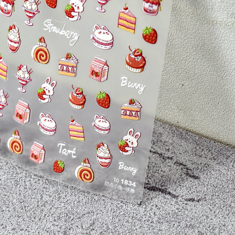 cute bunny and strawberry nail sticker