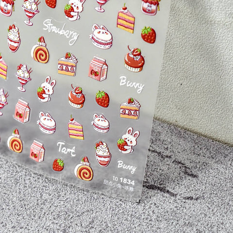 cute bunny and strawberry nail sticker
