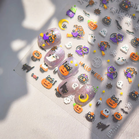Halloween Cat And Pumpkin Nail Stickers-to4437