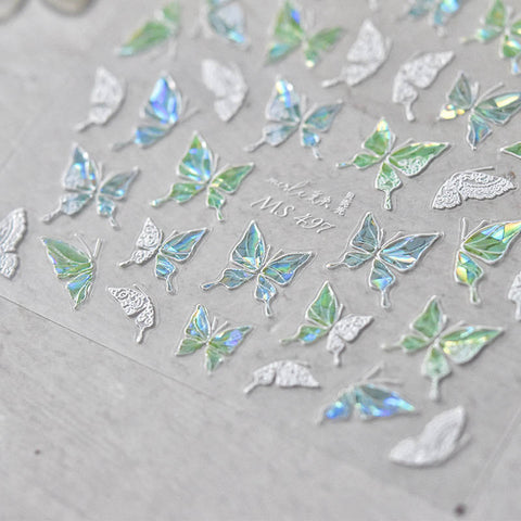 Shiny Green butterfly nail stickers