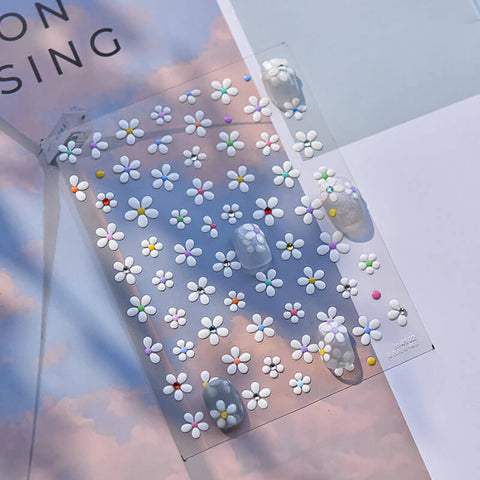 Close-up of White Flower Nail Stickers - Detailed flower design with crystals