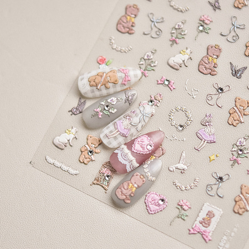 Cute Bear And Girl Nail Stickers-to4067-to4068