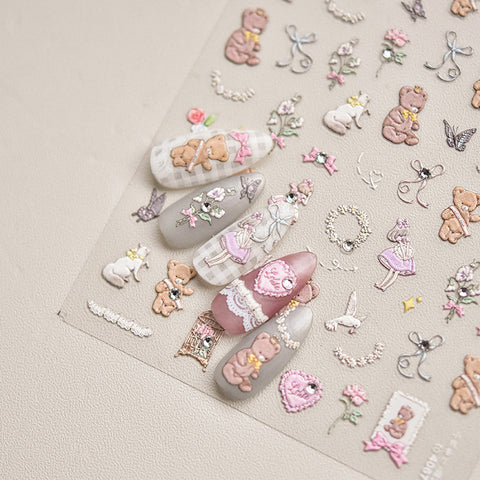 Cute Bear And Girl Nail Stickers-to4067-to4068