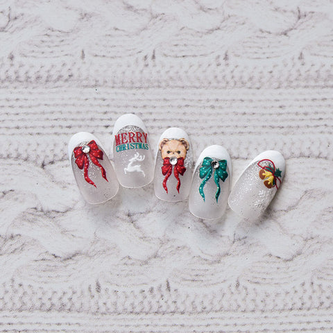 Christmas Bear Bowknot Nail Stickers, Cute Christmas Nail Stickers, Christmas Nail Decals, Christmas Nail Charms
