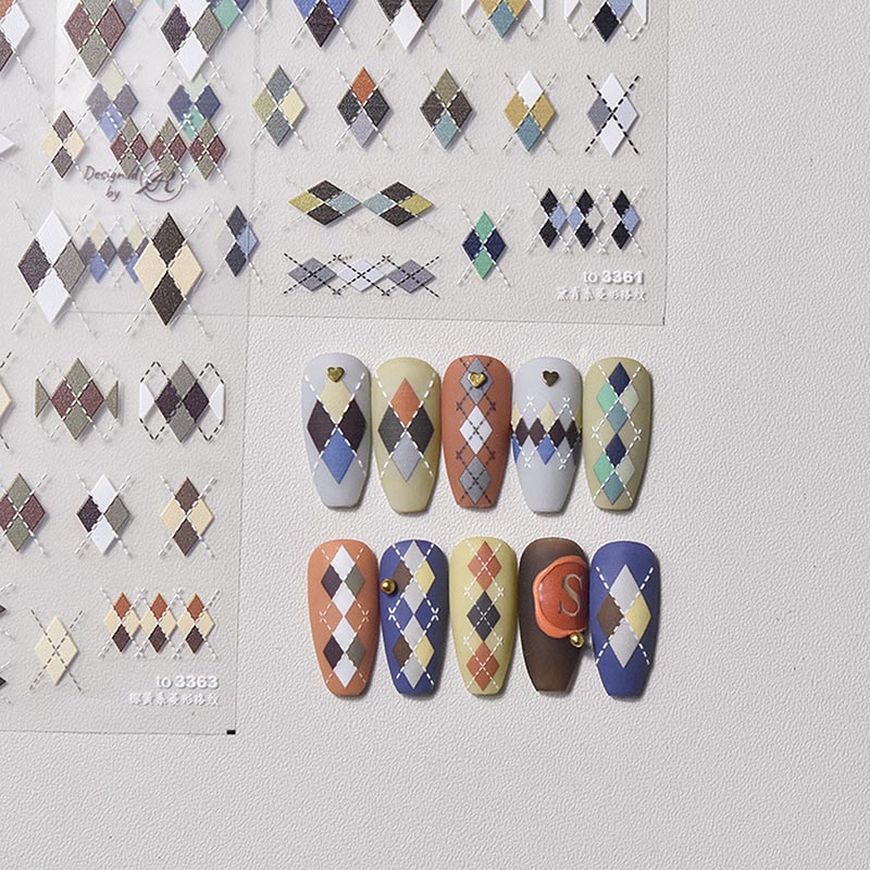 Rhombus Grid Nail Stickers, Grid Nail Stickers, Winter Nail Decals, Nail Decal Art, DIY Nails
