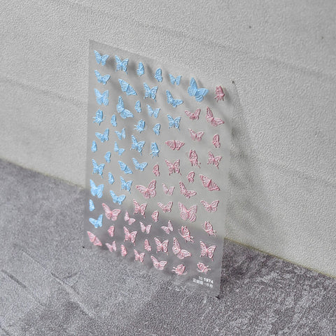 embossed cute blue and pink nail decal stickers