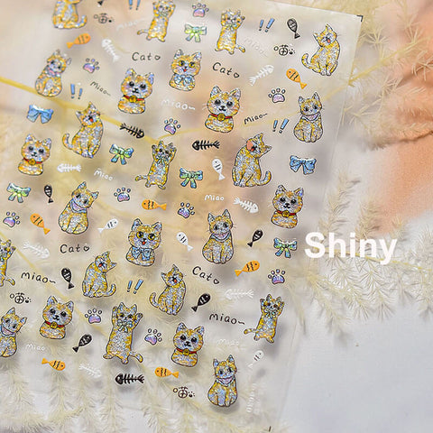 Cute Cat Nail Stickers, Cat Nail Decals, Cute Nail Art Stickers, Cat Nail Design, 3D Nail Stickers, Cat Nails, Cute Manicure