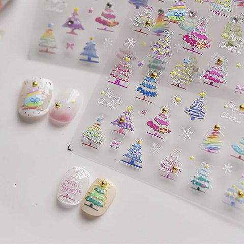 Colorful Christmas Tree Nail Stickers, Christmas Stickers, Christmas Nail Decals, Christmas Nail Art, Christmas Manicure, Nail Supplies