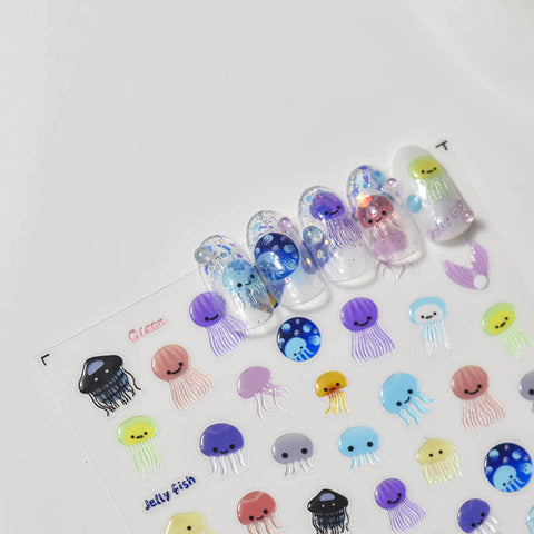 kawaii jelly fish nail decals