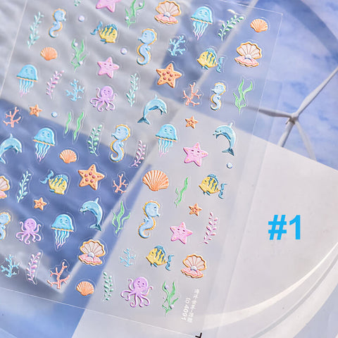 Ocean World Nail Stickers, Summer Nail Stickers, Summer Nail Decals, Shell And Whale Nail Stickers, Sumemr Nail Design, DIY Nails