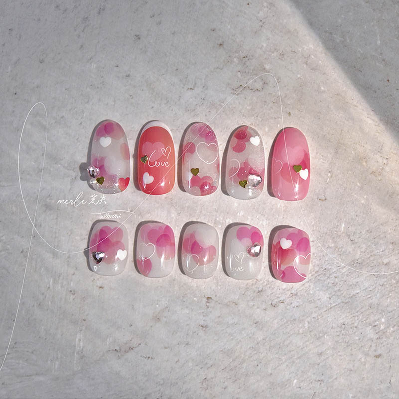 pink heart nail art design