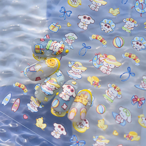 3d cute dog summer nail stickers
