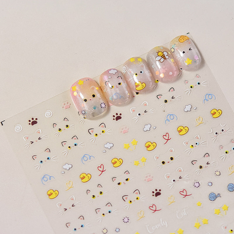 Cat-themed nail art featuring our unique emoji designs